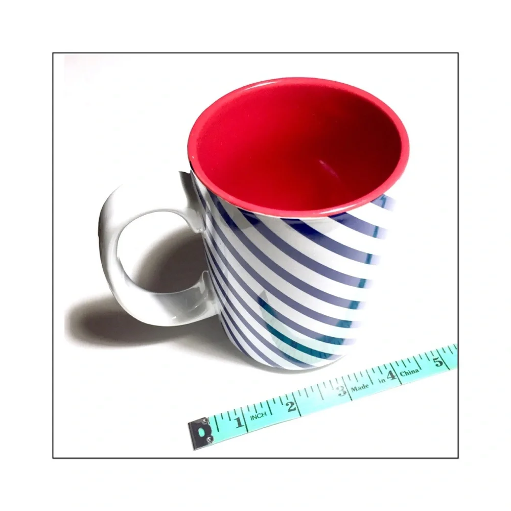 Festive Red White Blue Ceramic Mug with Stripes